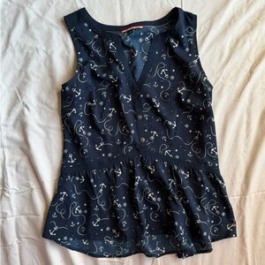 Navy Blue Anchor Print Women's Top
